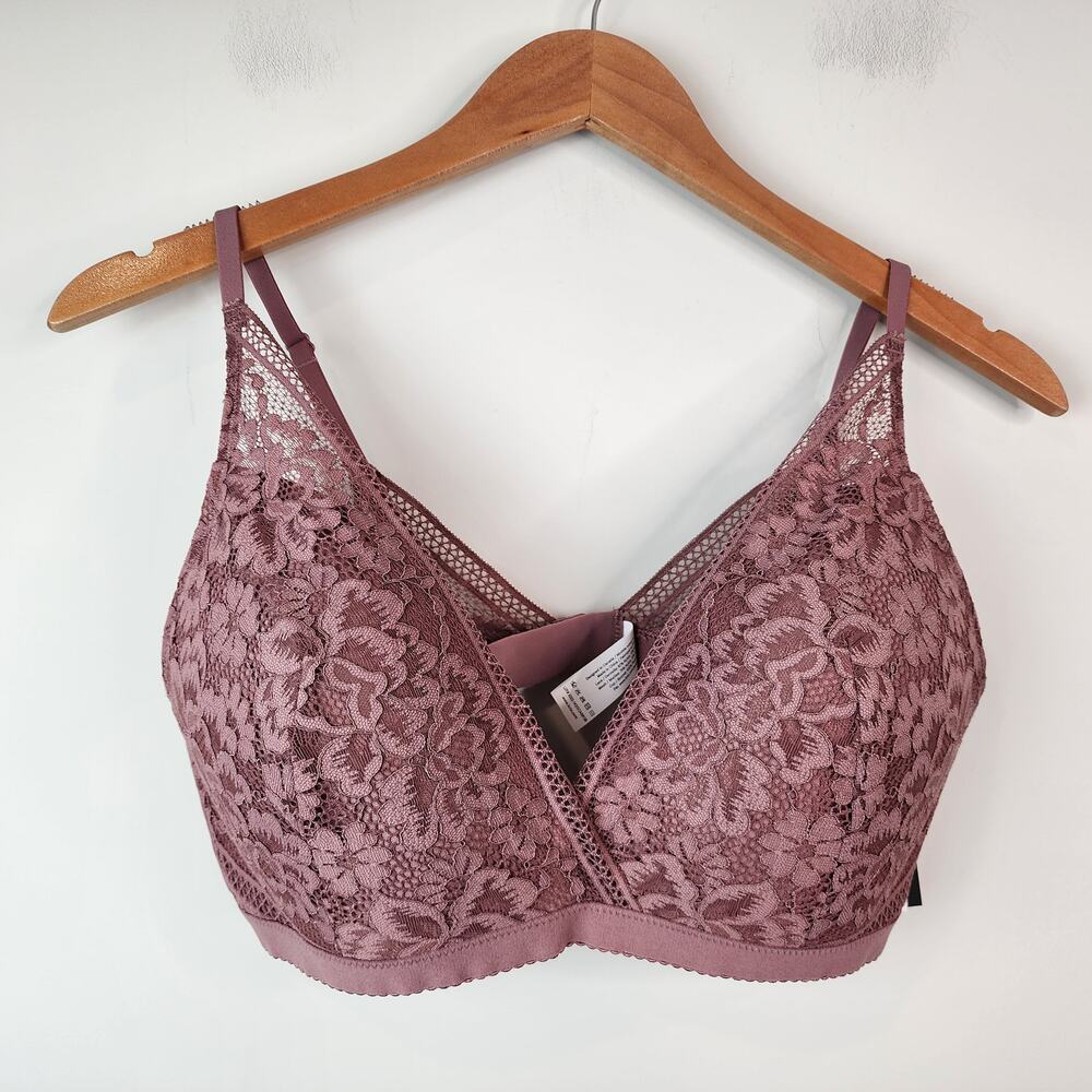 Knix Deep V‎ Lace Bralette Vintage Plum XXL NWT - Picture 2 of 7